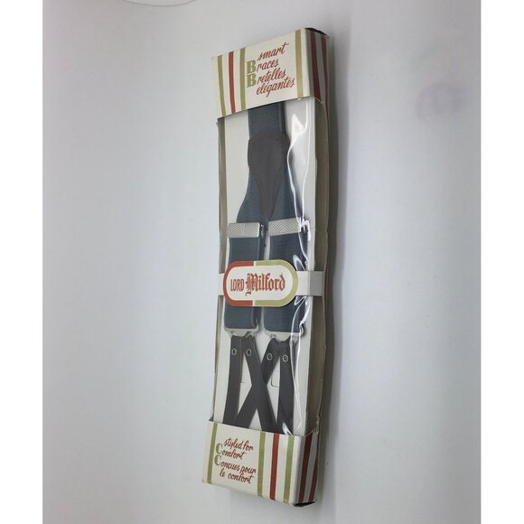 Lord Milford Vintage Mens Suspenders Trouser Button Braces Gray Brown Leather - Picture 1 of 3